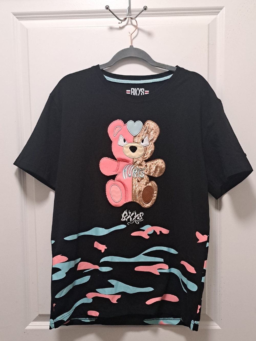 BKYS Black Short-Sleeve Tee with Pink & Aqua Teddy Design